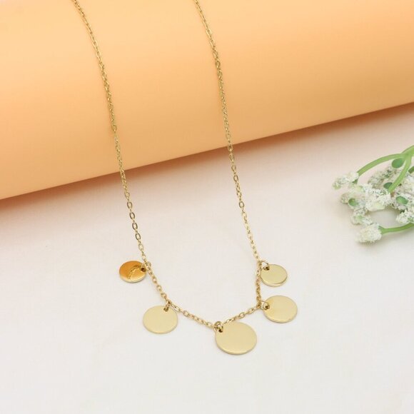 Elegant Yellow Gold Plated Necklace with Round Disc Charms, XPNL0385 - Picture 2 of 12